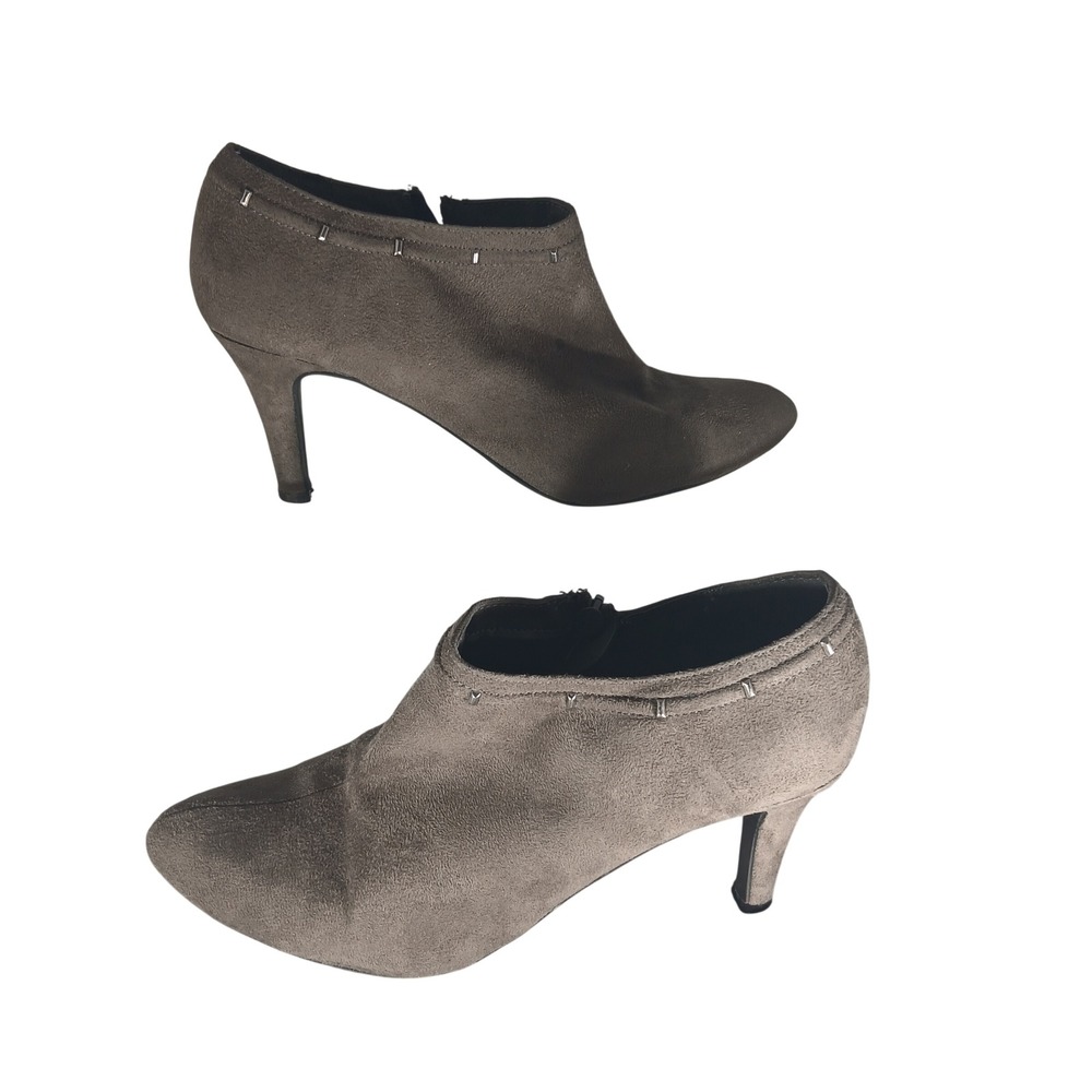 Covington Women Taupe Faux Suede Studded Ankle Booties Pointed Toe Stiletto 8.5M